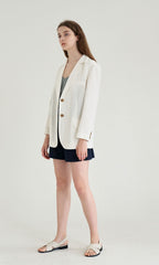 Long-Sleeve Linen Blazer With Tailored Notch Lapels And Button Front For Structured Layering