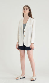 Long-Sleeve Linen Blazer With Tailored Notch Lapels And Button Front For Structured Layering