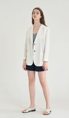 Long-Sleeve Linen Blazer With Tailored Notch Lapels And Button Front For Structured Layering