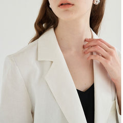 Long-Sleeve Linen Blazer With Tailored Notch Lapels And Button Front For Structured Layering