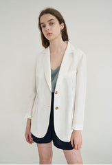 Long-Sleeve Linen Blazer With Tailored Notch Lapels And Button Front For Structured Layering
