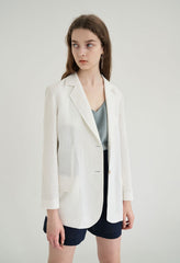 Long-Sleeve Linen Blazer With Tailored Notch Lapels And Button Front For Structured Layering