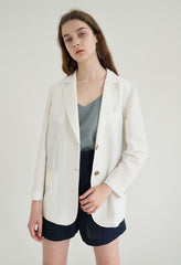 Long-Sleeve Linen Blazer With Tailored Notch Lapels And Button Front For Structured Layering
