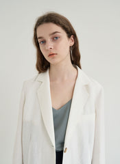 Long-Sleeve Linen Blazer With Tailored Notch Lapels And Button Front For Structured Layering