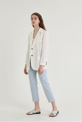 Long-Sleeve Linen Blazer With Tailored Notch Lapels And Button Front For Structured Layering