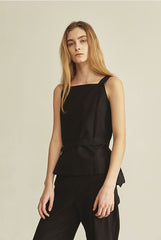 Square Neck Sleeveless Linen Top for Women with Waist Detail – Lightweight Summer Blouse