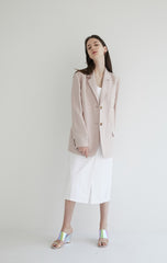 Long-Sleeve Linen Blazer With Notch Lapels And Front Pockets For Soft-Structured Elegance