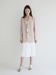 Long-Sleeve Linen Blazer With Notch Lapels And Front Pockets For Soft-Structured Elegance