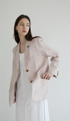 Long-Sleeve Linen Blazer With Notch Lapels And Front Pockets For Soft-Structured Elegance