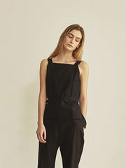 Square Neck Sleeveless Linen Top for Women with Waist Detail – Lightweight Summer Blouse