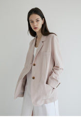 Long-Sleeve Linen Blazer With Notch Lapels And Front Pockets For Soft-Structured Elegance