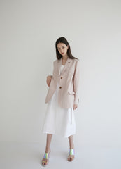 Long-Sleeve Linen Blazer With Notch Lapels And Front Pockets For Soft-Structured Elegance