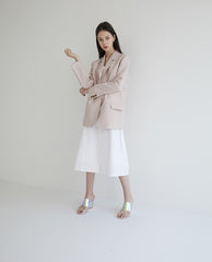 Long-Sleeve Linen Blazer With Notch Lapels And Front Pockets For Soft-Structured Elegance