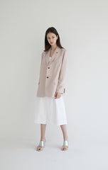 Long-Sleeve Linen Blazer With Notch Lapels And Front Pockets For Soft-Structured Elegance