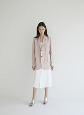 Long-Sleeve Linen Blazer With Notch Lapels And Front Pockets For Soft-Structured Elegance