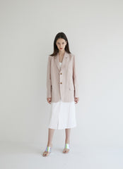 Long-Sleeve Linen Blazer With Notch Lapels And Front Pockets For Soft-Structured Elegance