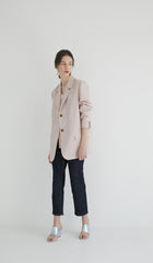 Long-Sleeve Linen Blazer With Notch Lapels And Front Pockets For Soft-Structured Elegance