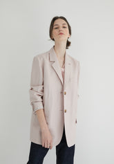 Long-Sleeve Linen Blazer With Notch Lapels And Front Pockets For Soft-Structured Elegance