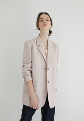 Long-Sleeve Linen Blazer With Notch Lapels And Front Pockets For Soft-Structured Elegance