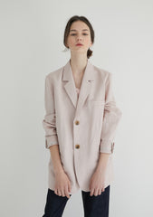 Long-Sleeve Linen Blazer With Notch Lapels And Front Pockets For Soft-Structured Elegance