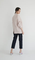 Long-Sleeve Linen Blazer With Notch Lapels And Front Pockets For Soft-Structured Elegance