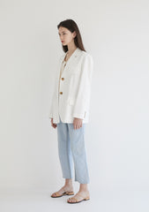 Long-Sleeve Linen Blazer With Tailored Notch Lapels And Button Front For Structured Layering