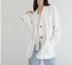 Long-Sleeve Linen Blazer With Tailored Notch Lapels And Button Front For Structured Layering