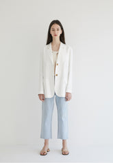 Long-Sleeve Linen Blazer With Tailored Notch Lapels And Button Front For Structured Layering