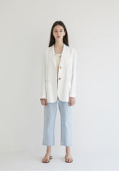 Long-Sleeve Linen Blazer With Tailored Notch Lapels And Button Front For Structured Layering