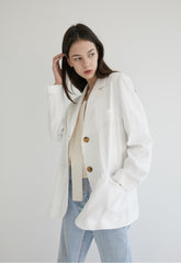 Long-Sleeve Linen Blazer With Tailored Notch Lapels And Button Front For Structured Layering