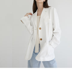 Long-Sleeve Linen Blazer With Tailored Notch Lapels And Button Front For Structured Layering