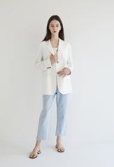 Long-Sleeve Linen Blazer With Tailored Notch Lapels And Button Front For Structured Layering