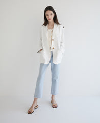 Long-Sleeve Linen Blazer With Tailored Notch Lapels And Button Front For Structured Layering