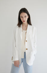 Long-Sleeve Linen Blazer With Tailored Notch Lapels And Button Front For Structured Layering