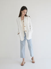 Long-Sleeve Linen Blazer With Tailored Notch Lapels And Button Front For Structured Layering
