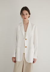 Long-Sleeve Linen Blazer With Tailored Notch Lapels And Button Front For Structured Layering