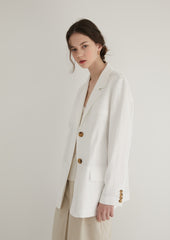 Long-Sleeve Linen Blazer With Tailored Notch Lapels And Button Front For Structured Layering