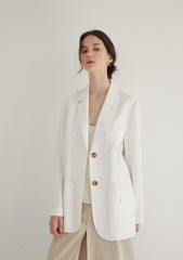 Long-Sleeve Linen Blazer With Tailored Notch Lapels And Button Front For Structured Layering