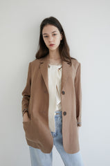 Tailored Women's Linen Blazer with Classic Notch Lapel and Double-Button Front Closure