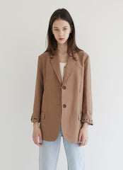 Tailored Women's Linen Blazer with Classic Notch Lapel and Double-Button Front Closure