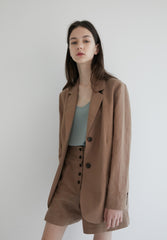 Tailored Women's Linen Blazer with Classic Notch Lapel and Double-Button Front Closure