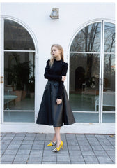 Soft Leather Midi Skirt with Sculpted Pleats and Structured Pockets