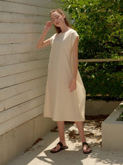 Sleeveless A-Line Linen Dress for Women with Clean Seams and Relaxed Fit for Warm Weather
