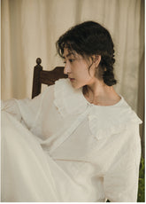 Teresa Linen Cotton Puritan Collar Long Sleeve Blouse