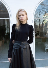 Soft Leather Midi Skirt with Sculpted Pleats and Structured Pockets
