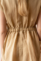 Sleeveless Button-Front Midi Dress in Breathable Lightweight Linen with Gathered Waist Detail