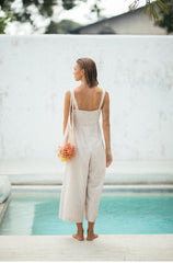 Linen Tie-Front Jumpsuit with Wide-Leg Cut and Adjustable Shoulder Straps