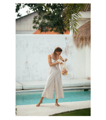 Linen Tie-Front Jumpsuit with Wide-Leg Cut and Adjustable Shoulder Straps