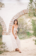 Linen Tie-Front Jumpsuit with Wide-Leg Cut and Adjustable Shoulder Straps