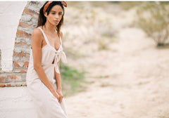 Linen Tie-Front Jumpsuit with Wide-Leg Cut and Adjustable Shoulder Straps